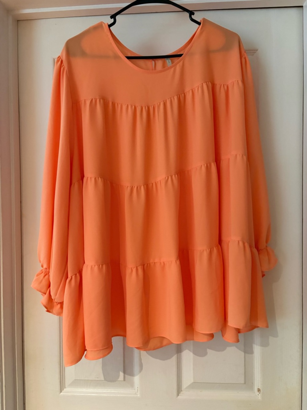 Women's Flowy Tiered Blouse - Coral Orange